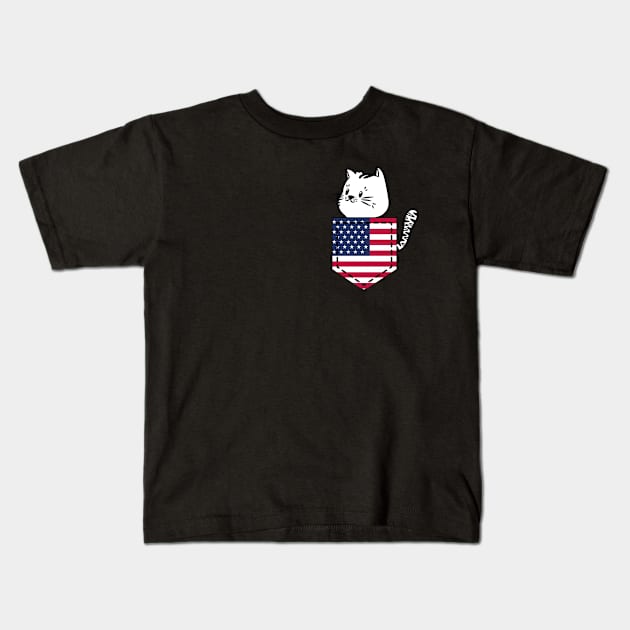 Patriotic Pocket Pussy - Cat Lover -  American Patriot Kids T-Shirt by PosterpartyCo